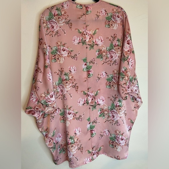 Haptics By Holly Harper~Shiny Floral Waterfall Cardigan~Kimono Sleeves~Size L - Picture 4 of 10